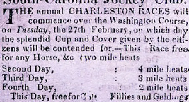 Charleston Jockey Club Advertisement | History of SC Slide Collection