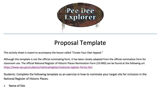 Proposal Template | Pee Dee Explorer