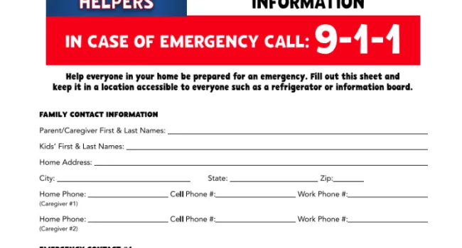 9-1-1 Emergency Contact Information Sheet | Meet the Helpers