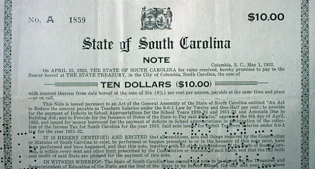 Promissory Note During Great Depression | History of SC Slide Collection