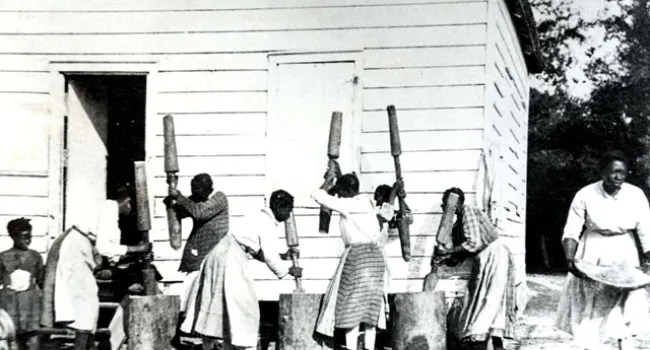 Workers "Pounding Rice the Hard Way" | History of SC Slide Collection